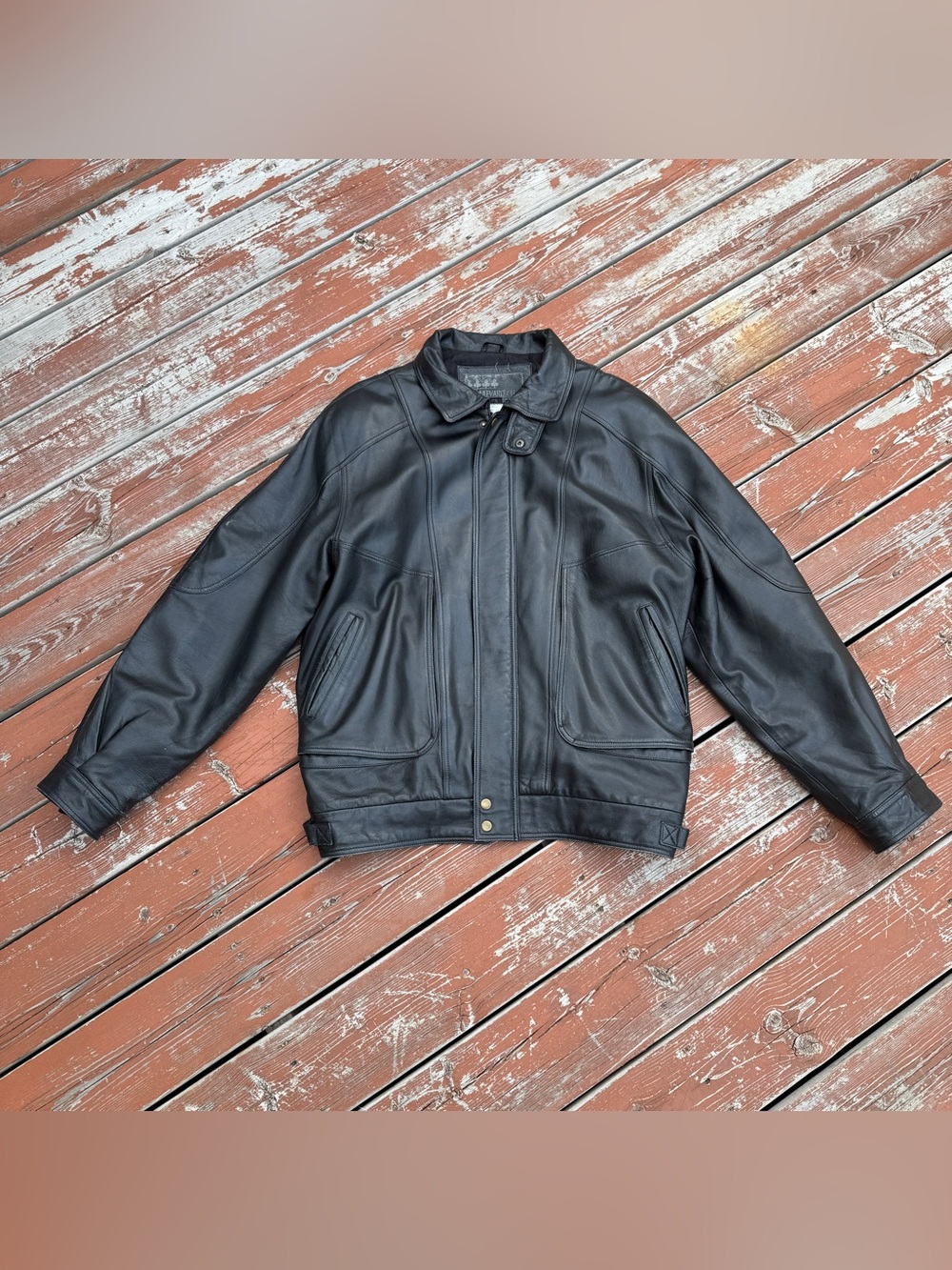 Vintage Boulevard Club Black Leather Bomber Jacket LT (42-44)